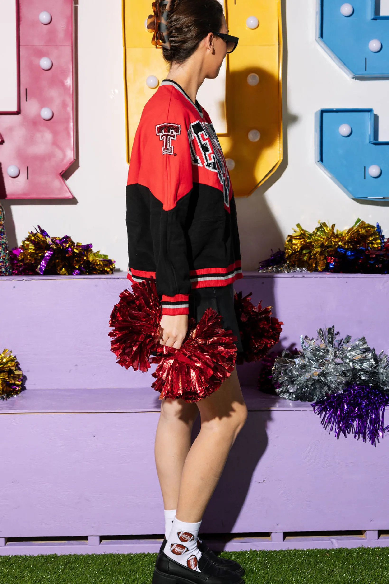 Licensed-Red & Black Two Toned Holographic 'Texas Tech' Sweatshirt