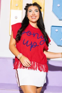 Licensed-Red & Royal 'Pony Up' Fringe Sweater Vest