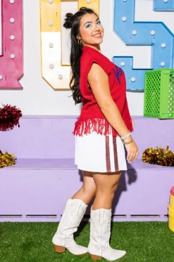 Licensed-Red & Royal 'Pony Up' Fringe Sweater Vest