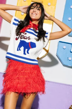 Licensed-Royal & Red Tech Bulldog Striped Short Sleeve Top