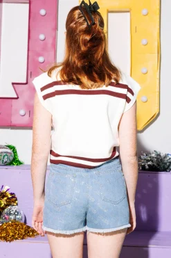 Licensed-White & Maroon Texas A&M Stripe Short Sleeve Top