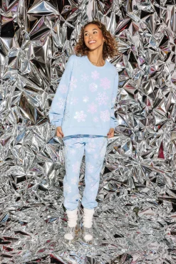 Light Blue Iridescent Snowflake Joggers