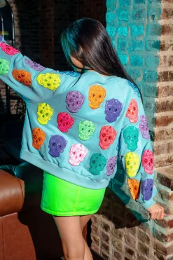 Light Blue Multi Color Sugar Skull Sweatshirt