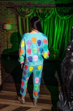 Light Blue Multi Color Sugar Skull Jogger
