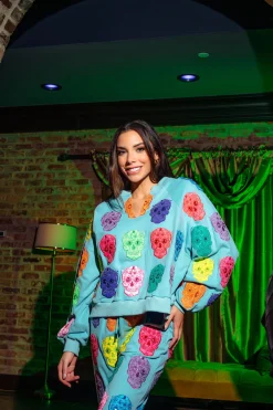 Light Blue Multi Color Sugar Skull Jogger