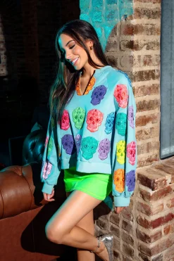 Light Blue Multi Color Sugar Skull Sweatshirt