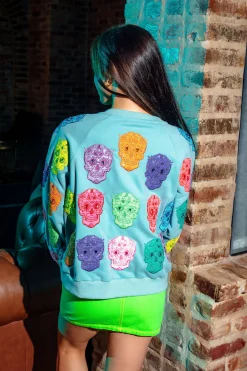 Light Blue Multi Color Sugar Skull Sweatshirt