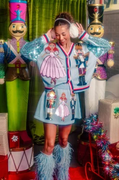 Light Blue Nutcracker & Clara Shard Sequin Sleeve Cardigan