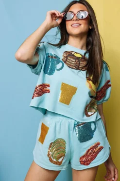 Light Blue Queen of Breakfast Top