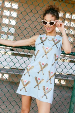 Light Blue Scattered Baseball Bat Tank Dress