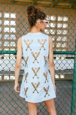 Light Blue Scattered Baseball Bat Tank Dress