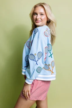 Light Blue Scattered Tennis Racket & Ball Sweatshirt