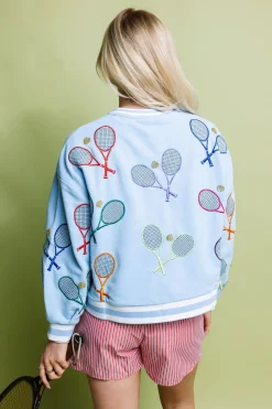 Light Blue Scattered Tennis Racket & Ball Sweatshirt