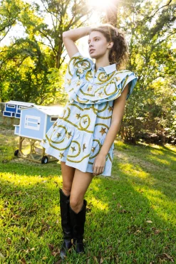 Light Blue Star & Rope Ruffle Dress