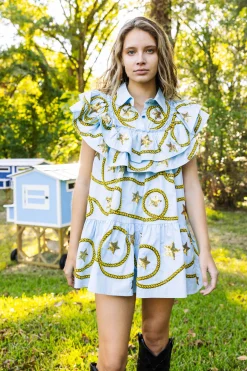 Light Blue Star & Rope Ruffle Dress