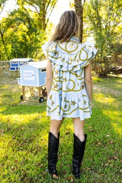 Light Blue Star & Rope Ruffle Dress