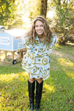 Light Blue Star & Rope Ruffle Dress