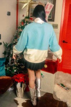 Light Blue/Beige Gingerbread House Scene Sweatshirt