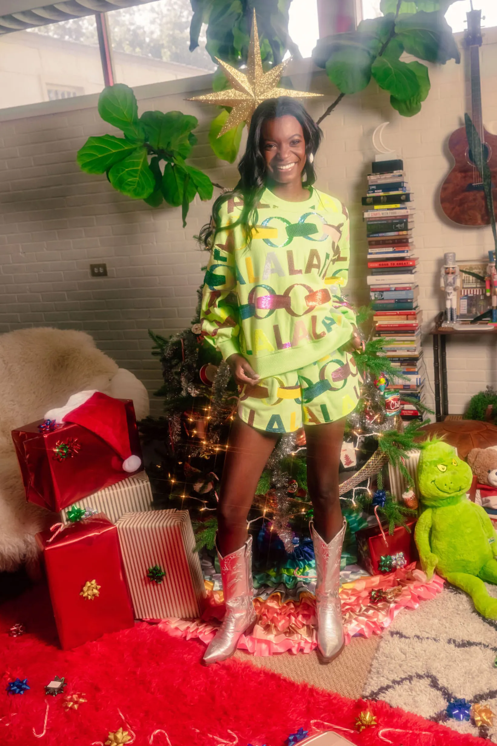 Light Green Falala With Garland Shorts