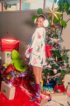 Light Grey Colorblock Trees Shorts