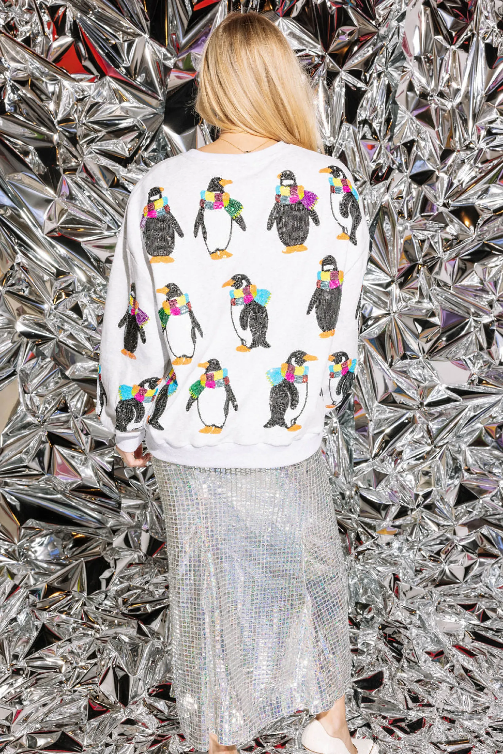 Light Grey Penguin with Scarf Sweatshirt