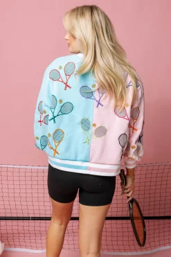 Light Pink & Blue Colorblock Tennis Sweatshirt