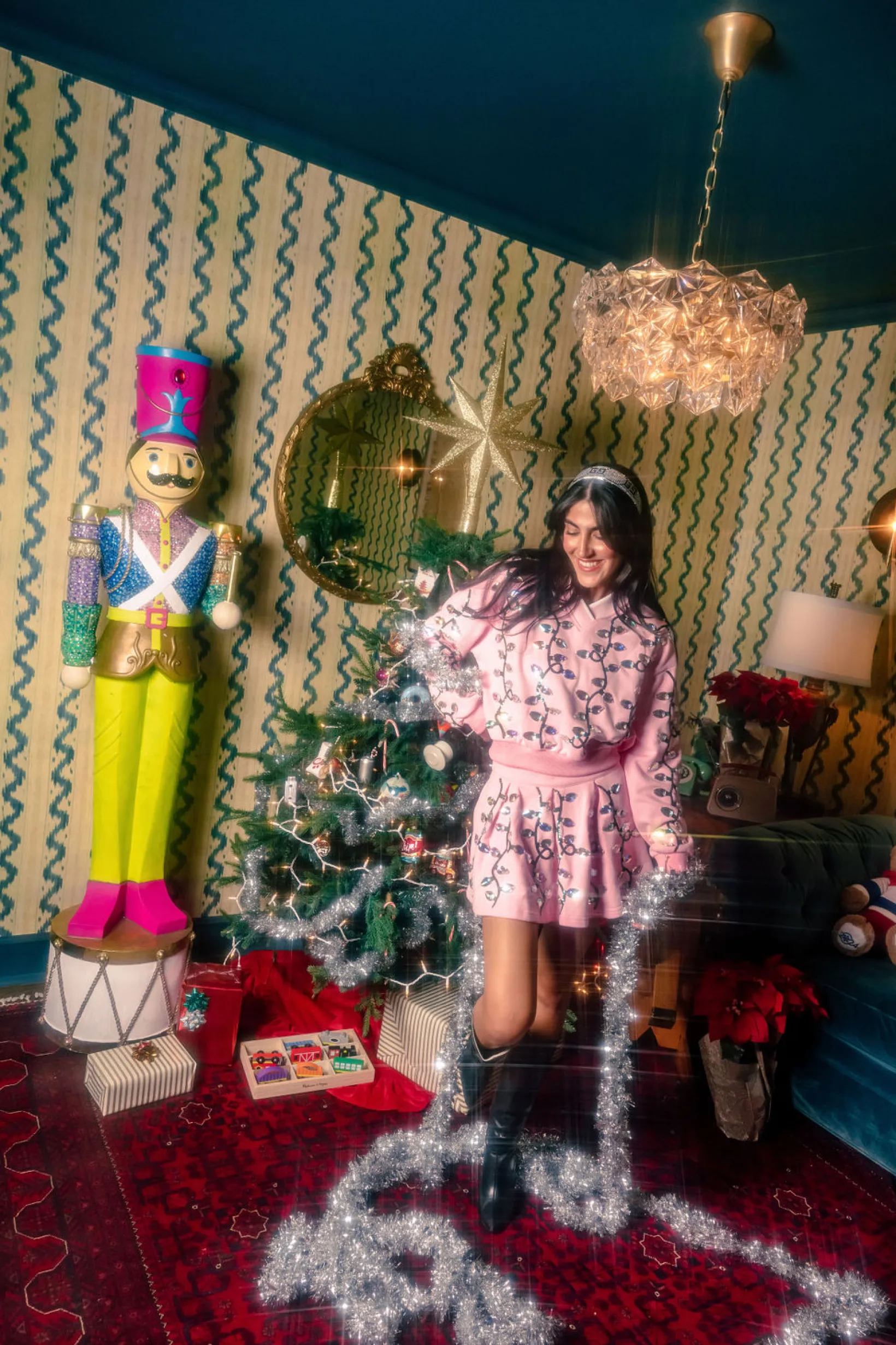 Light Pink Clear Jeweled Christmas Light Skort