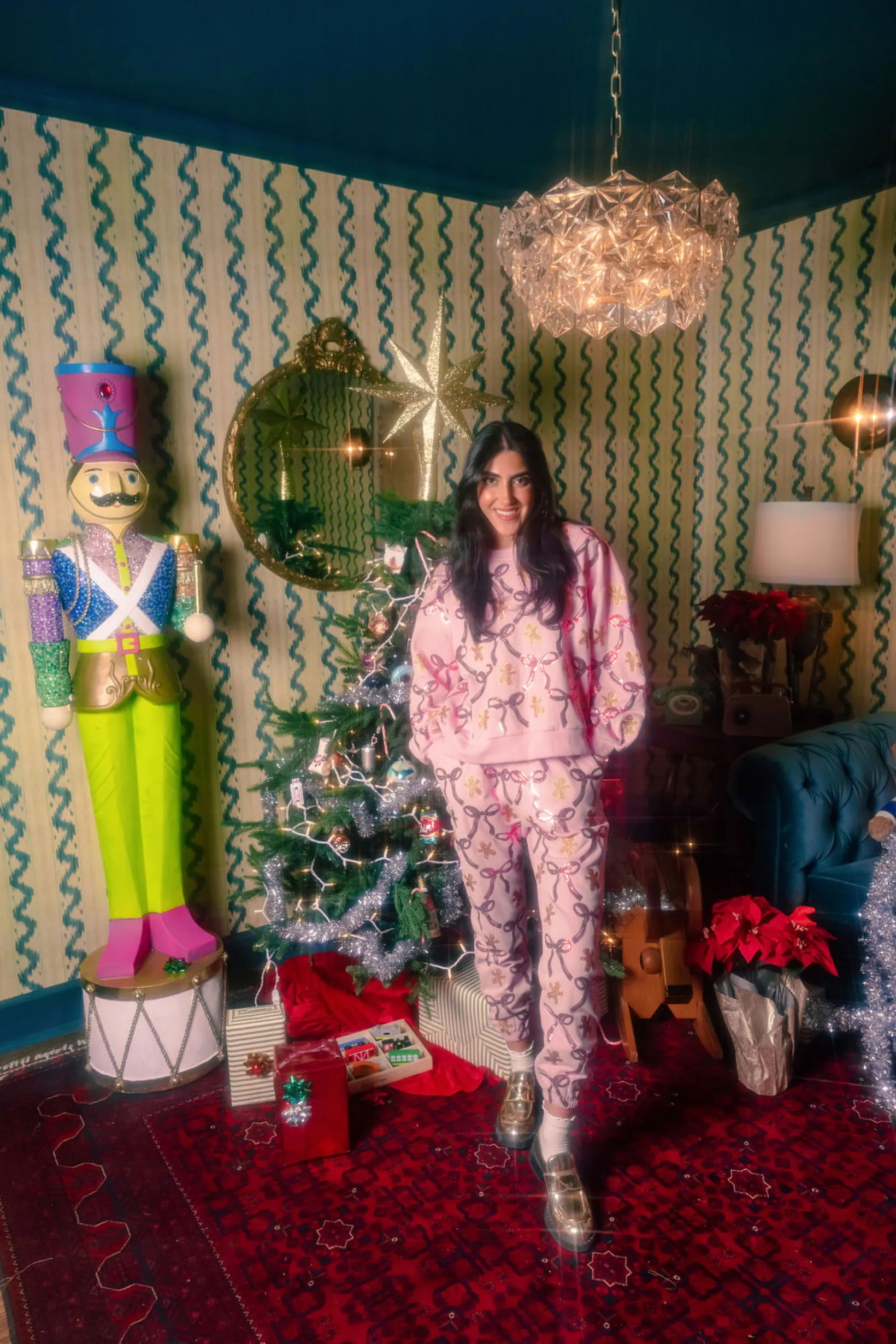 Light Pink Gingerbread Men & Bows Joggers