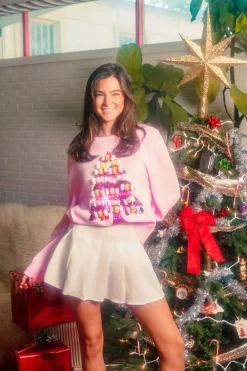 Light Pink Knit Bon Bons Christmas Tree Sweater