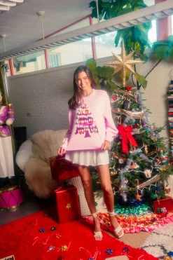 Light Pink Knit Bon Bons Christmas Tree Sweater