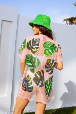 Light Pink Monstera Sheer Coverup