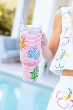 Light Pink Multi Coral Rhinestone Tumbler