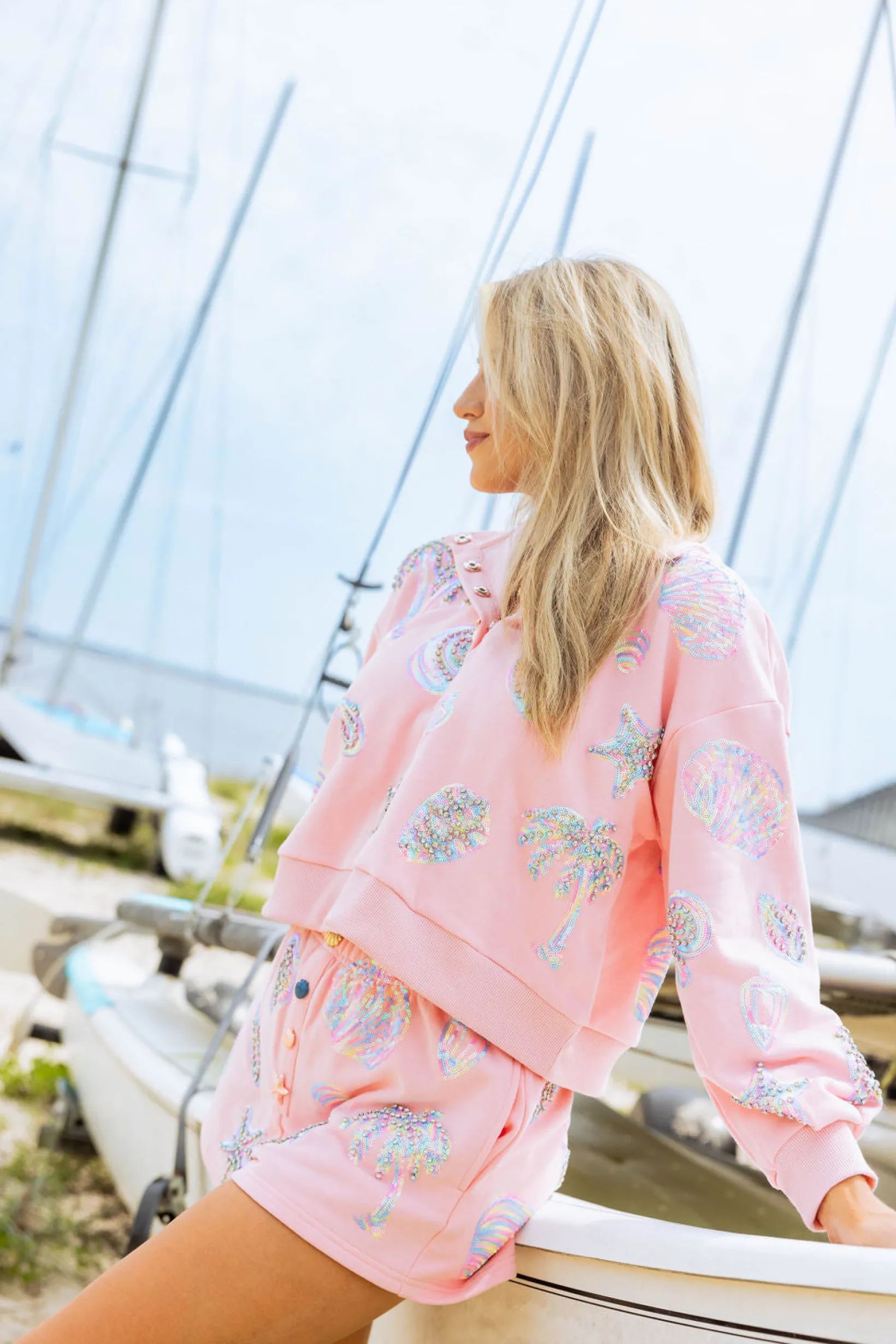 Light Pink Multi Shell Henley Sweatshirt