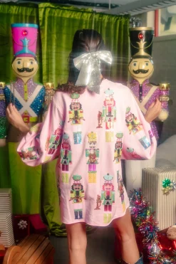 Light Pink Nutcracker Band Balloon Sleeve Sweatshirt Dress