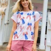 Light Pink Red, White & Blue Scattered Bow Tee