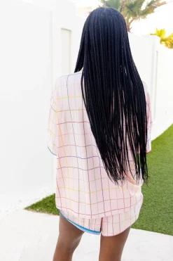 Light Pink Rhinestone Plaid Pajama Short