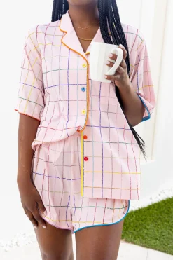 Light Pink Rhinestone Plaid Pajama Short