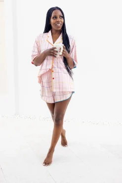 Light Pink Rhinestone Plaid Pajama Short