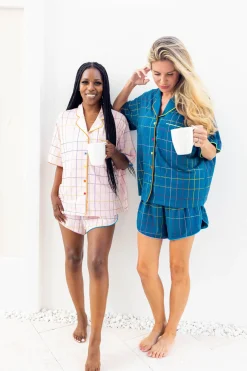 Light Pink Rhinestone Plaid Pajama Short