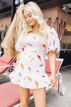 Light Pink Umbrella Poof Sleeve Dress