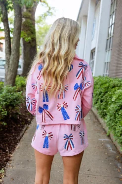 Light Pink USA Bow Collar Sweatshirt