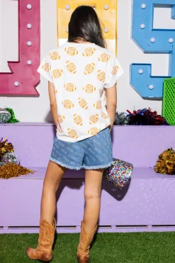 Light Wash Denim Clear Rhinestone Queen Short