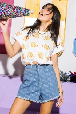 Light Wash Denim Clear Rhinestone Queen Short