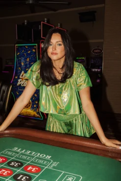 Lime Holographic Flutter Top