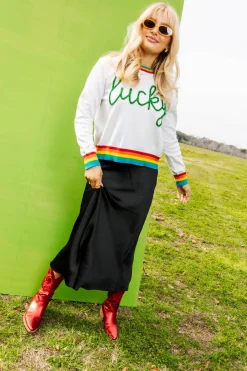 Lucky Glitter Script Sweater