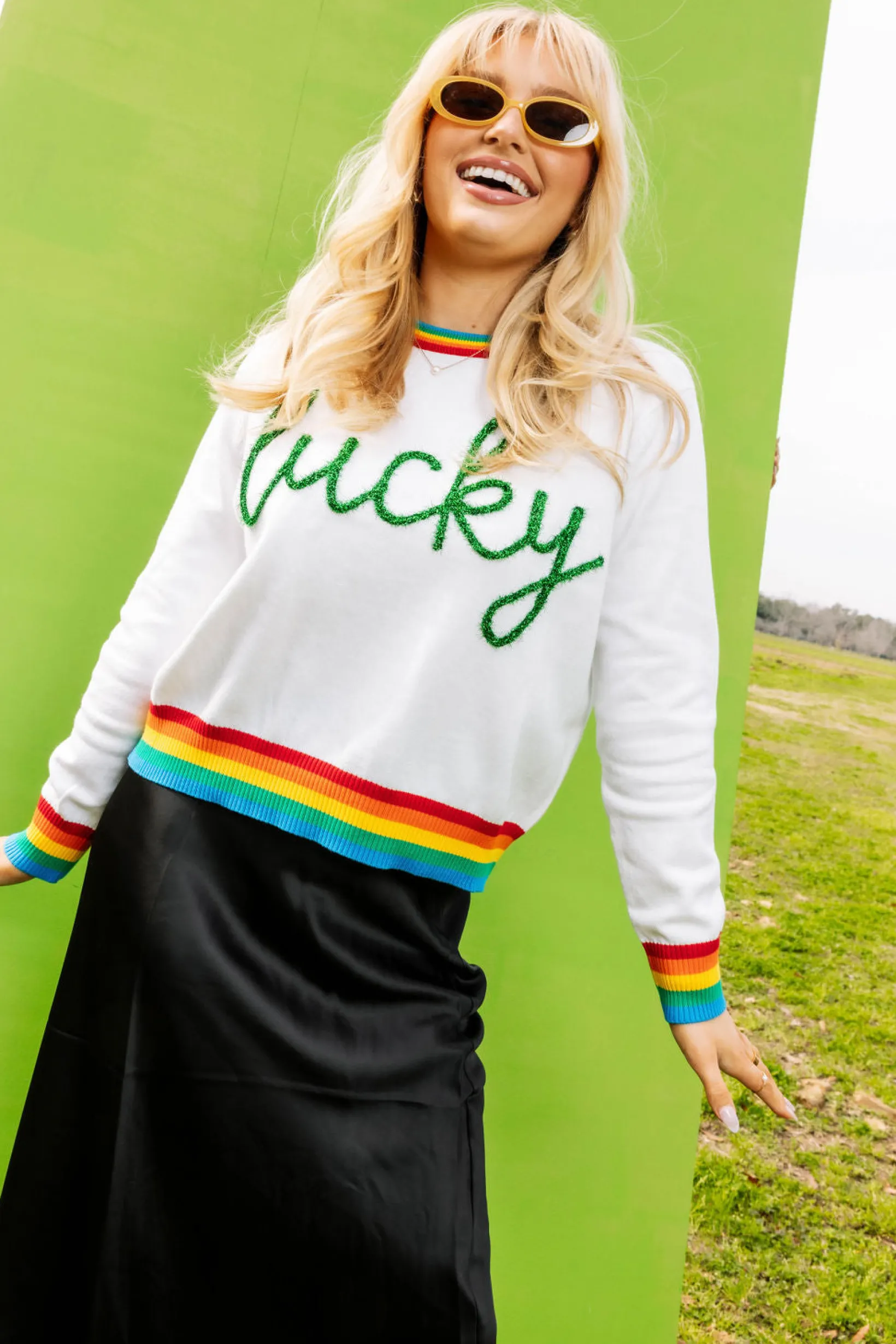 Lucky Glitter Script Sweater