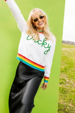 Lucky Glitter Script Sweater