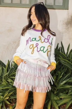 Mardi Gras Leather Fringe Belt Skort