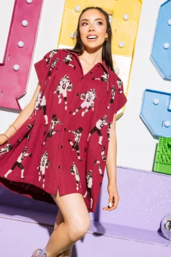 Maroon & White Football Player Gauze Dress