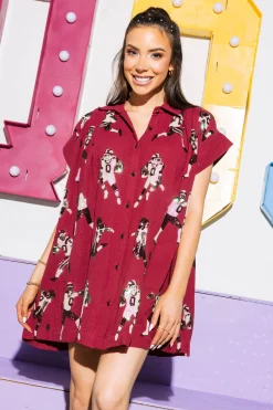 Maroon & White Football Player Gauze Dress